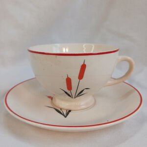Vintage MCM Cattail Cup and Saucer Sears Roebuck